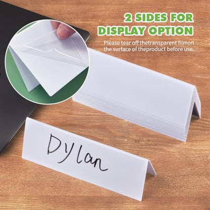 24 Pcs Dry Erase Name Tent Cards for Table, Reusable Name Cards 8.75" x 3" Desk Name Tents Sets with Dry Erase Markers and Erasers, Facilitate Effective Organization of Meetings and Classes