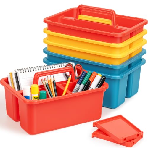 6 Pack Classroom Caddy, Plastic Caddies with Handle & Removable Dividers