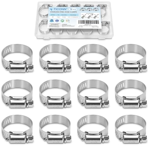 TICONN 12PCS Hose Clamps Set 304 Stainless Steel, 3/4"-1-1/4" Worm Gear - size: SAE #10 12PCS 3/4''~1-1/4"