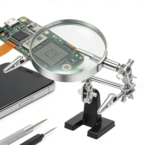Helping Hands Magnifier Glass Stand with Alligator Clips - 5X Magnifying Lens, Perfect for Circuit Board Repair, Electronics Soldering, Hobby Crafts