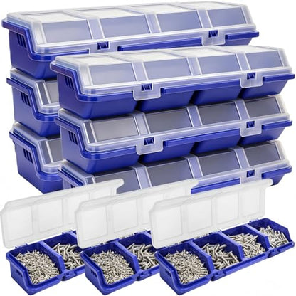 Tlence 6 Pack Screw Organizer Box with Lid, 4 Compartments Small Parts Bins, Plastic Hardware Storage Containers, Nails Sorting Divider Toolbox Case for Garage Nuts Bolts Craft Organizing