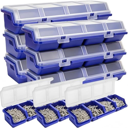 Tlence 6 Pack Screw Organizer Box with Lid, 4 Compartments Small Parts Bins, Plastic Hardware Storage Containers, Nails Sorting Divider Toolbox Case for Garage Nuts Bolts Craft Organizing