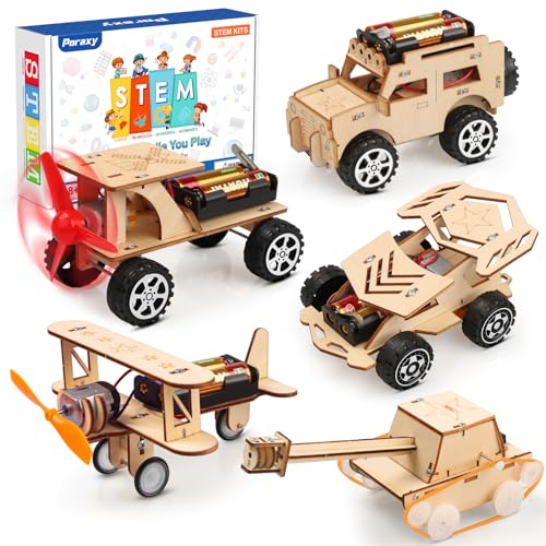 Poraxy 5 in 1 STEM Kits for Kids Age 8-10, Science Building Project Craft for 8-13, Model Car Kit, STEM Toys for Boys Girls Age 8-12, Wooden 3D Puzzles, Birthday Gifts for 6 7 8 9 10 11 12 13 Year Old