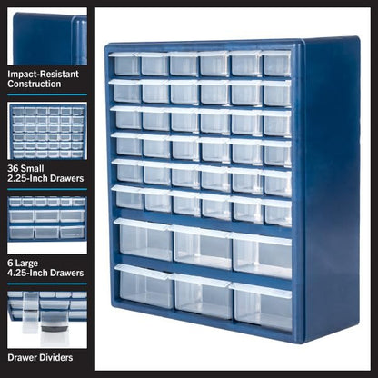 Plastic Storage Drawers – 42 Compartment Organizer – Desktop or Wall Mount Container for Hardware, Parts, Crafts, Beads, or Tools by Stalwart, 10 Targets