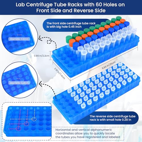 6pcs microcentrifuge Tube Rack lab centrifuge Tube Holder Stand lab Test Tube Pipe Holder with Double Panel 60 Wells for 0.5ml-2ml Centrifugal Tube - color: Blue Green Orange Red Purple translucent, size: 6pcs 8inX2.87inX0.86in
