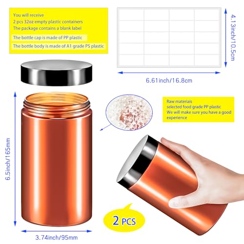 2 Pack 32oz Plastic Jars with Lids, 960ml Round Clear Cosmetic Containers Makeup Jars, Travel Size Container Jar for Makeup Cream Lotion Sample Ointment Salve Travel Storage Beauty Products - color: Amber, size: 32oz