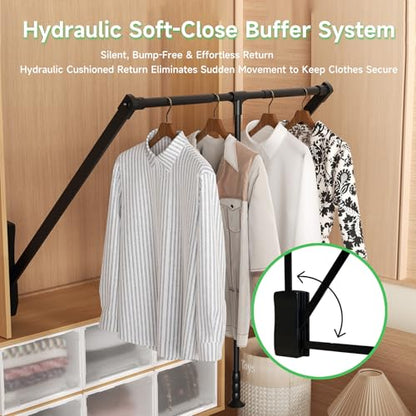Hitess Soft-Close Pull Down Closet Rod,Wardrobe Lifts Adjustable 21-47 Inch - color: Black, size: 21.6''-26''