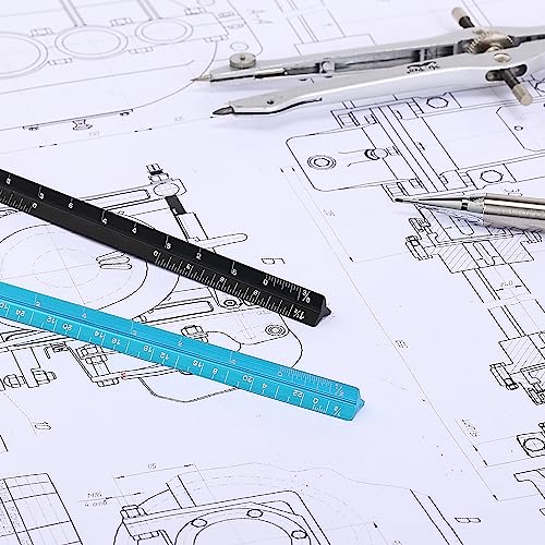 Mr. Pen- Small Architectural Scale Ruler, Aluminium, 6 Inch, 2 Pack - color: C. Black & Blue