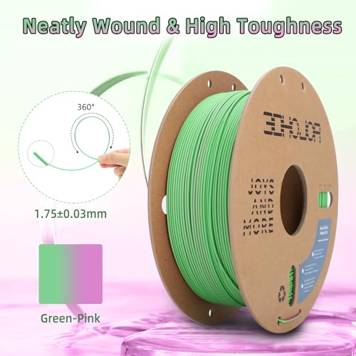 3DHoJor Dual Color Matte PLA 3D Printer Filament 1.75mm 2 in 1 Coextrusion 1KG Spool (2.2lbs) Multicolor PLA with Smooth Matte Finish for FDM 3D Printers-Green Pink - color: Dual-color: Green Pink