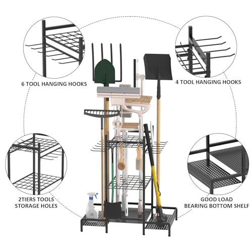Organizer Yard Tool Storage Rack,Garden Organizer,Steel Yard Tool Racks To Store Long-Handled Tools,Tool Holder For Garden,Shed,Outdoor,Black - style: Medium