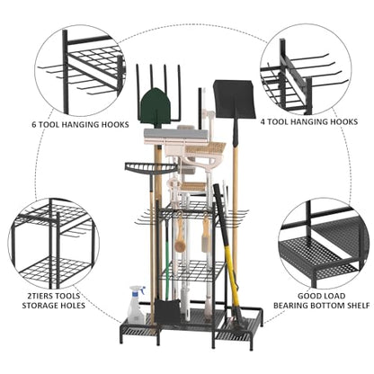 Organizer Yard Tool Storage Rack,Garden Organizer,Steel Yard Tool Racks To Store Long-Handled Tools,Tool Holder For Garden,Shed,Outdoor,Black - style: Medium