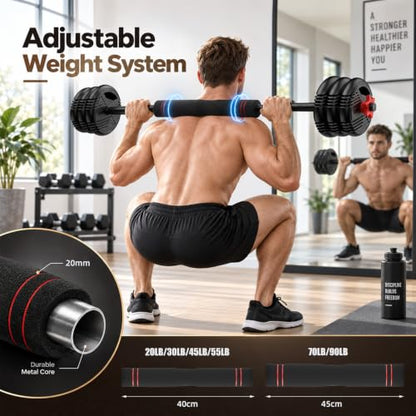 5-in-1 Adjustable Dumbbell Set, Barbell & Kettlebell for Home Gym - color: 70LB (Total)