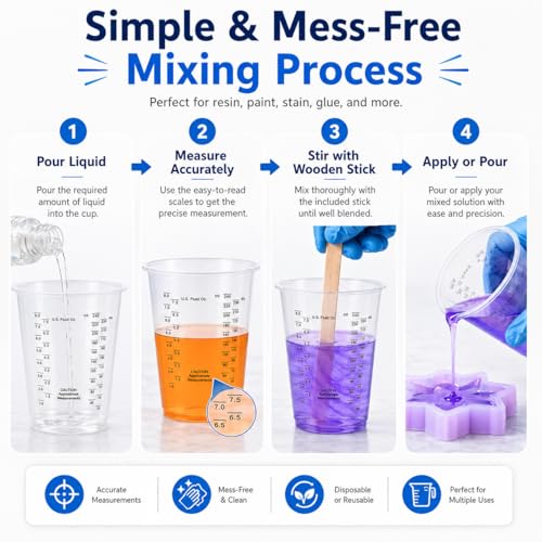 8oz Clear Plastic Measuring Cups, Graduated Mixing Cups, 100 Pack