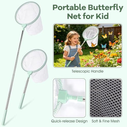 FIIOEOY Wooden Bug Catcher Kit for Kids - 8-in-1 Outdoor Explorer Set with Magnifying Glass, Butterfly Net STEM Learning Toys for Ages 3-8 Nature Gift for Boys & Girls