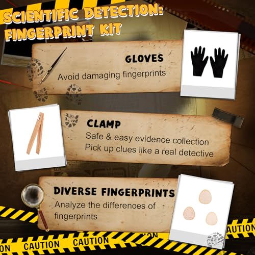 Spy Kit for Kids Detective Outfit Fingerprint Toys for 5 6 7 8 9 10 Year Old with Hat,Wooden Magnifying Glass and Detective Tools,Secret Agent Investigation Science Set,Spy Costumes for Kids 8-12