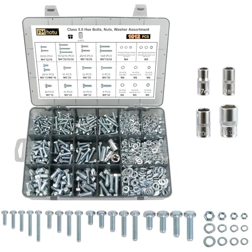 1012Pcs Grade 8.8 Metric Bolts Assortment - color: Zinc Plated, size: 1012pcs M4 M5 M6 M8