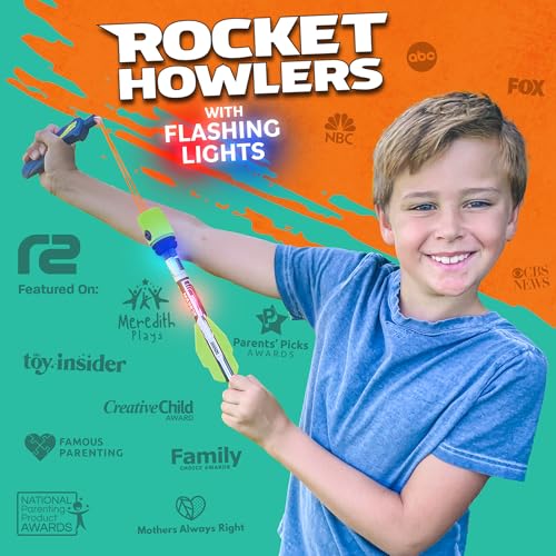 Light Up Foam Rocket Toys for Kids: Best LED Rocket Launcher Slingshot Lights Up & Makes Noise! for Boys & Girls. Outdoor Toy Party Favors Easter Stuffers & Great Gifts for Ages 8 9 10 11 12 13 & Up - color: Green Lights