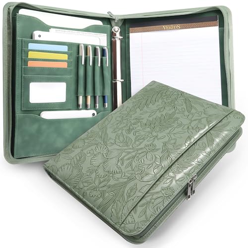 Zippered 3 Ring Portfolio Binder, Padfolio Organizer for Women - color: Green, size: Zipper Portfolio(13.7"x11"x1.57")