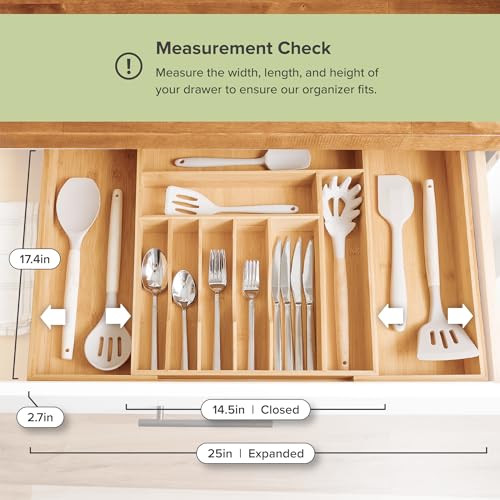 KitchenEdge Silverware & Utensil Organizer | Natural Bamboo, 14-25 In - color: Natural Bamboo, size: From 14.5" to 25" Wide