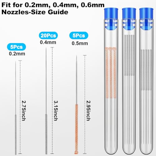 30PCS 3D Printer Nozzle Cleaning Kit, 0.2/0.4/0.5mm Steel Needles to Unclog