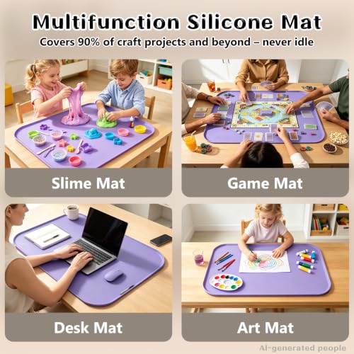 Silicone Mat with Edge for Bead Board: 28" x 20" Craft Mat with Raised Side - color: Purple, size: 28"L x 20"W