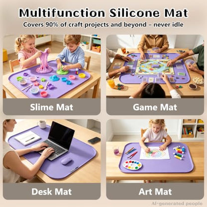 Silicone Mat with Edge for Bead Board: 28" x 20" Craft Mat with Raised Side - color: Purple, size: 28"L x 20"W
