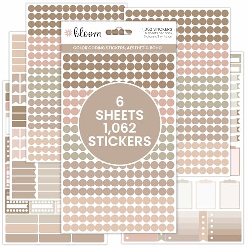 bloom daily planners Color Coding Planner Stickers - Muted Neutrals 1/4" Minimalist Dot Labels - Six Sheets, 1000+ Stickers Per Pack! - Aesthetic Boho - color: Aesthetic Boho