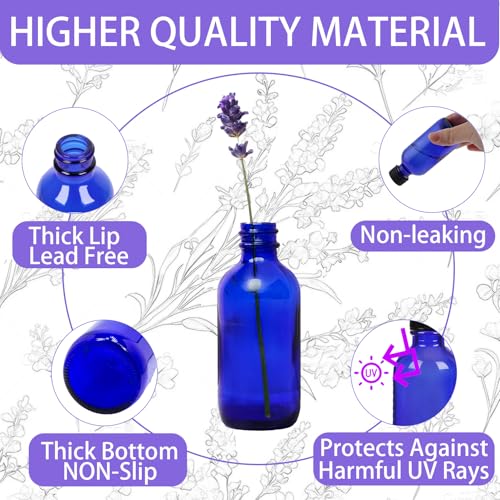DIDITIME 2 oz Shot Bottles with Caps & Stainless Steel Funnels, Juicing Bottle Reusable Glass, 60ml Small Jars with Lids for Potion, Ginger Shots, Oils, Juice (Cobalt Blue, 6-pack) - color: Cobalt Blue, size: 6-pack