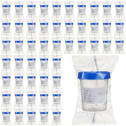 TrelaCo 50 Pcs 4oz Disposable Sterile Urine Specimen Cups with Lids