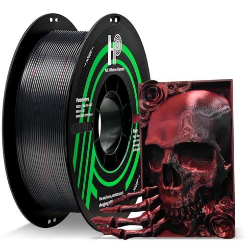 HP3DF 3D Printer Filament, Silk PLA, Color Changeable PLA Filament 1.75mm, Changes Color with Light and Angle, Dimensional Accuracy+/-0.02mm, 1KG Spool (2.2 lbs), Fit Most FDM Printer(Silk Red Black) - color: Silk Red Black