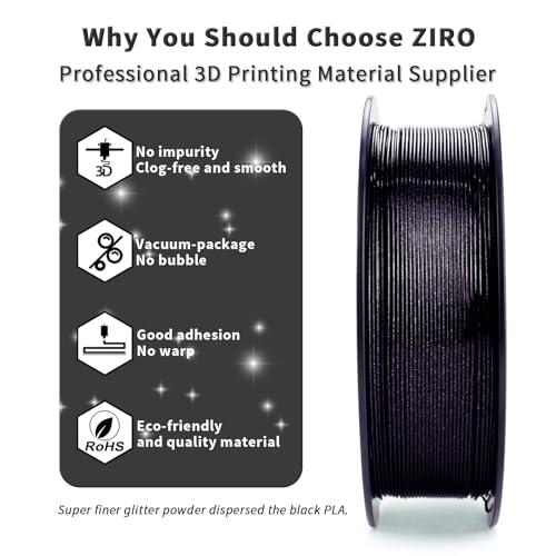 ZIRO Diamond Series Filament, Shiny Sparkle PLA with Glitter, 1KG Black - color: Diamond-black