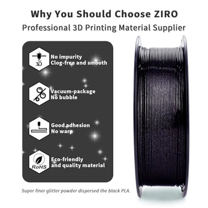 ZIRO Diamond Series Filament, Shiny Sparkle PLA with Glitter, 1KG Black - color: Diamond-black