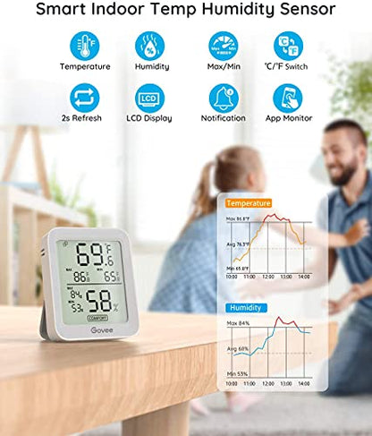 Govee Indoor Hygrometer Thermometer 2Pack H5075 with Bluetooth App Control - color: Grey, size: 2 Pack