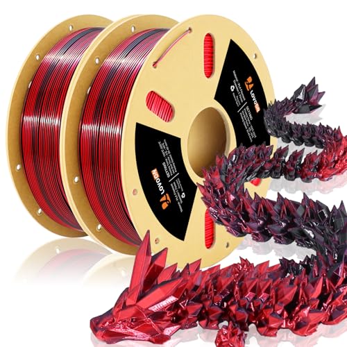 LOVOON PLA 3D Printer Filament Silk Bundle 2KG, PLA Filament 1.75mm Shiny Dual Color Change by Angle, 3D Printing Filament Bundle of Silk Black/Red, 1KG X 2 Spools - color: 2colors Silk Black/Red, size: 2 kg