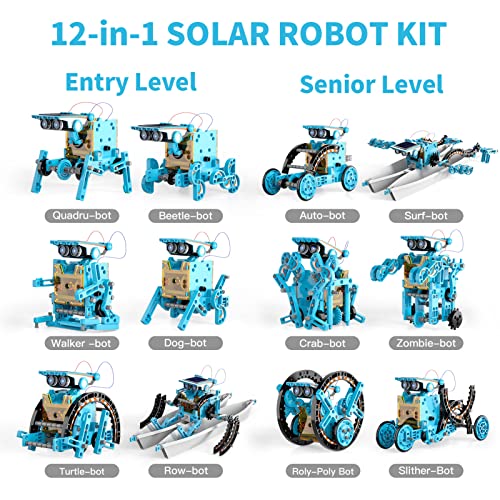 Lucky Doug 12-in-1 STEM Solar Robot Kit Toys Gifts for Kids 8 9 10 11 12 13 Years Old, Educational Building Science Experiment Set Birthday for Kids Boys Girls - color: Blue
