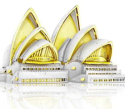Piececool 3D Metal Models Building Kits,Sydney Opera House Architecture 3D Puzzles DIY Crafts Kit Brain Teaser Puzzles for Family Time, Best Birthday Gift - color: Glod&white
