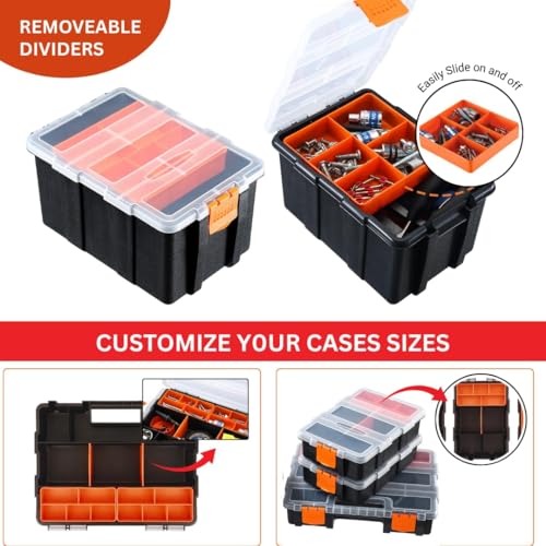Andalus Tools Organizer Box, Small Parts Storage Multi-Compartment Portable Hardware Organizer Removable Plastic Dividers for Screws, Nuts, Bolts, Nails – Orange (4 Set, 12.2" x 9.1" x 7") - size: 4 Set, 12.2" x 9.1" x 7"