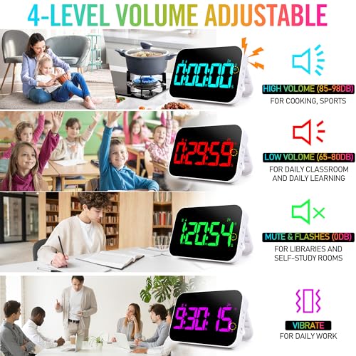 TXL Kitchen Timer for Cooking, Rechargeable Digital Magnetic Timer with Large LED Display, Loud Alarm, Sound Countdown, 4 Volume Levels and 3 Brightness for Classroom, Study (RGB) - color: Rgb