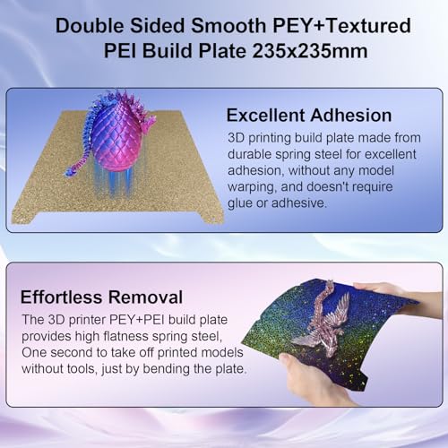 IdeaFormer-3D K1 K1C Build Plate 235x235mm, Rainbow Starry PEY+Textured PEI Spring Steel Sheet Flexible PEY PEI Plate for Creality K1/K1C/K1 SE/Ender 3 V3 SE/Ender 3 V3 KE/Ender 3 S1/Pro/Ender 5 S1 - color: Starry PEY+Textured Gold PEI