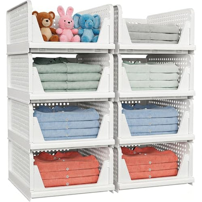 caktraie 4 Pack Stackable Closet Storage Basket - Stackable Storage Bins - size: 4 Pack White