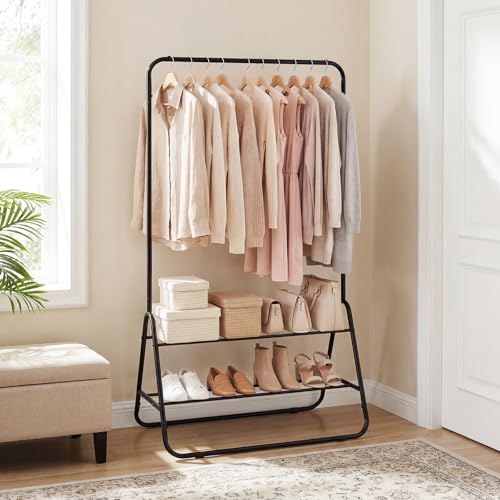 GIANTEX Heavy Duty Clothes Rack, Metal Garment Rack with Storage Shelves - color: Black