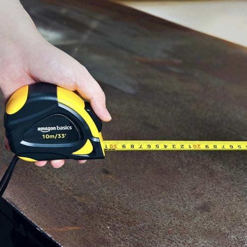 Amazon Basics Self-Locking Tape Measure with Belt Clip, 33 feet (10 m), Inch/Metric Scale, MID Accuracy, Black, Yellow - color: Black, Yellow, size: 10.1 m