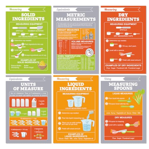 Mooliwe 6 Pcs Kitchen Conversion Chart Poster Cooking Baking Measurement Conversion Chart for Family and Consumer Sciences Home Economics Classroom Decor Kitchen Gadget Baking Gifts Laminated