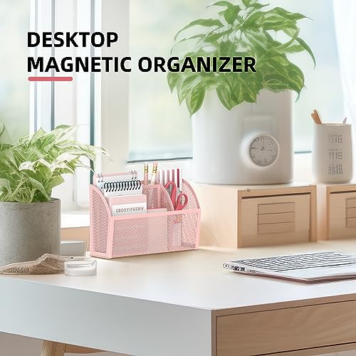 DALTACK 3-Grid Magnetic Pencil Holder, Strong Magnet Locker Organizer, Pink - color: Pink