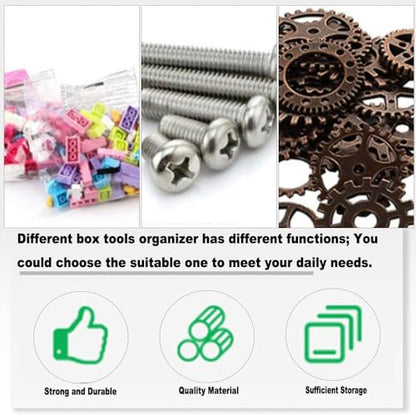 2 Pcs Tool Box Tool Organizer, Plastic Storage Case with 10 Removable Grids