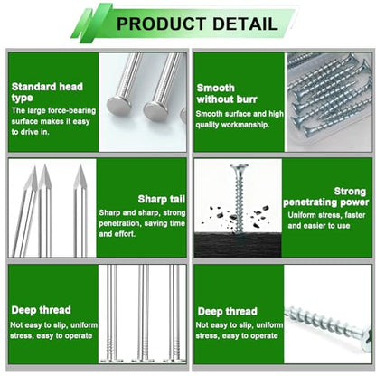 1220Pcs High Hardness Wood Screws & Premium Hardware Nails Assortment Kit, 13 Sizes (1/2''-4''),Phillips Drive Flat Head, Wood Screws, Galvanized, Picture Hanging, Wood, Common Nails with Storage Box - size: 1220PCS