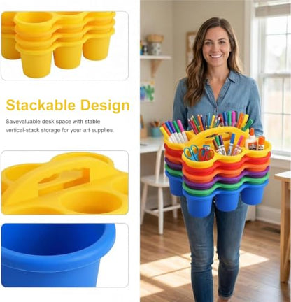 6 Pack Classroom Caddy with Handle, 6 Compartments Multicolor - color: Vibrant Multicolor