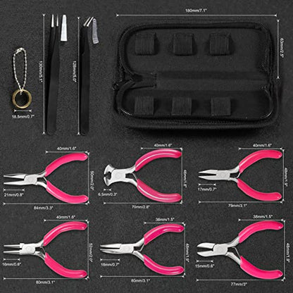 6PCS Mini Jewelry Pliers Set, 3 Inches Pliers Set with Long Nose Pliers Bent Nose Pliers Wire Cutters End Cutting Pliers Flat Nose Pliers Bead Chain Electronics Tweezers Jump Ring Opener