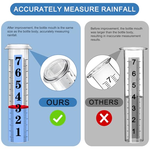 2PCS Rain Gauge Replacement Tube Plastic, Accurate Rain Gauge Outdoor, Thickened and Transparent 7" Capacity Tube with Blue Strip for Yard, 2 Rain Meter Tube with 1 Clean Brush and 2 Red Float - color: 2PCS Rain Gauge Replacement Tube