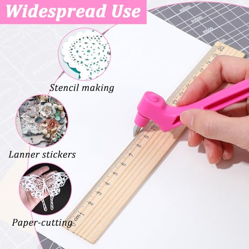 Craft Cutting Tools,360 Degree Rotating Craft Knife with 3 Different Stainless Steel Blades, Stencil Knife for DIY Crafts, Stencils, Scrapbooks, Spinblade Cutting Tool (Pink)